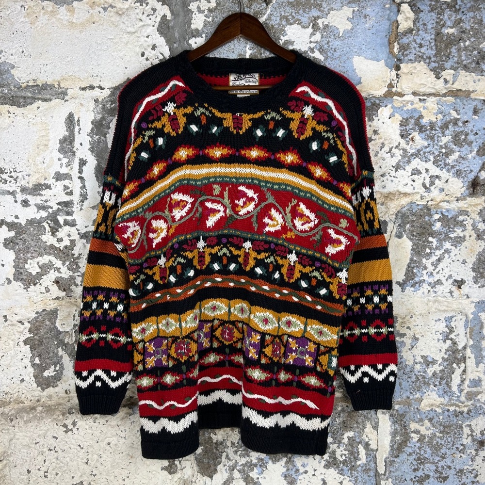 Vintage Heirloom Collectibles Long Sweater Multi Geometric Knit Womens L